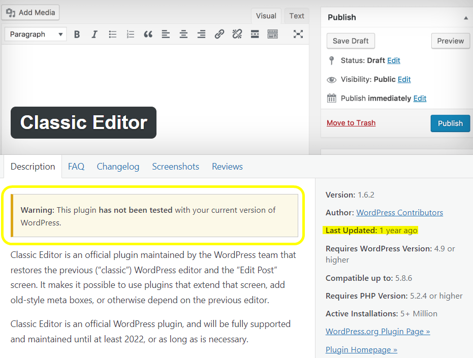 WordPress classic editor plugin