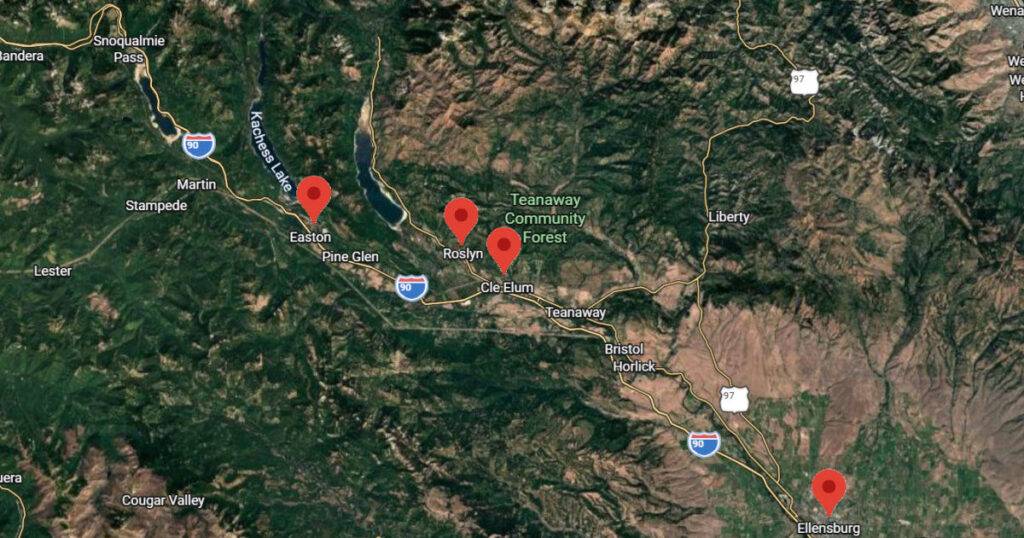 local seo location markers over roslyn cle elum ellensburg map