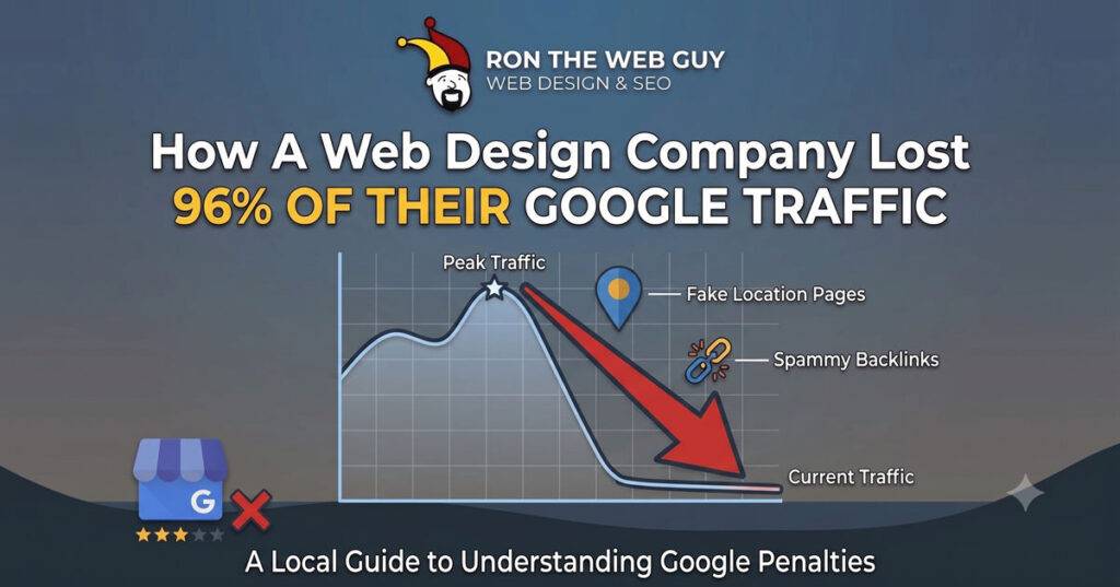 Graph showing 96% organic traffic loss from a Google penalty for scaled content abuse